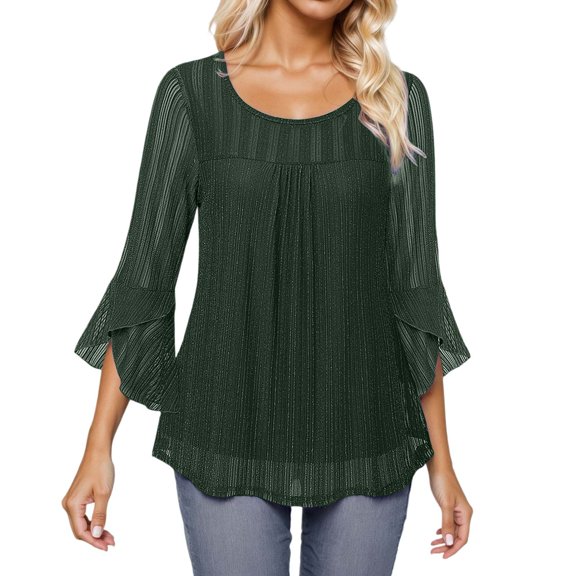 Fancy tops for women Top With Glitter Mesh And Flutter Sleeves For A Casual And Comfortable Daily Wear