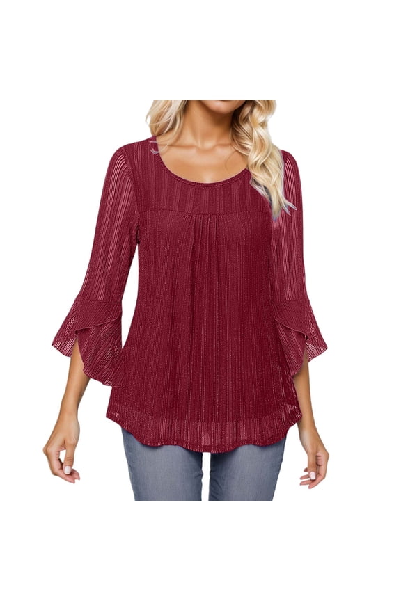 Fancy tops for women Top With Glitter Mesh And Flutter Sleeves For A Casual And Comfortable Daily Wear