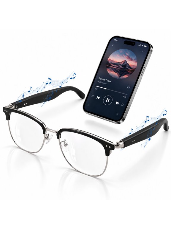 Open Ear Smart Glasses, Blue Light Blocking Bluetooth Glasses, Hands-Free Calling, Music Playback, AI Voice Control, Audio Transcription, Real-Time Translation, Unisex for Daily Wear & Outdoor Sports