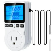 FancyWhoop 110V Digital Thermostat Controller - Reptile Temperature Timer Outlet Socket Plug Heat/Cool Sensor 15A Display