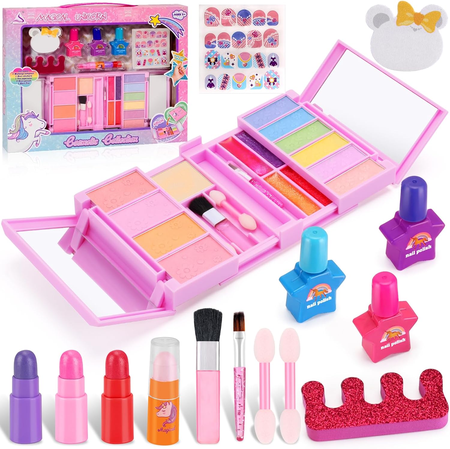 FancyWhoop Kids Makeup Sets for Girls 32 Pack Washable Real Make Up Set