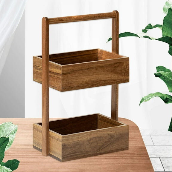 Fancyes 2 Layer Fruit Basket Wood Shower Multipurpose Bathroom Organizer DIY Crafting Vegetable Rack Storage Stand for Tabletop Brown