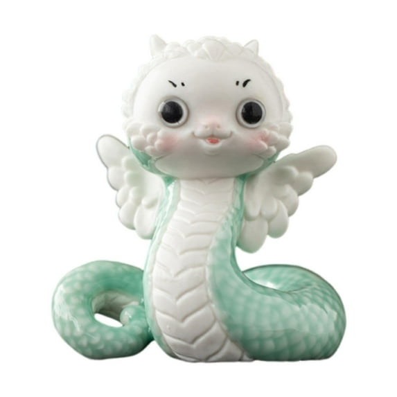 Fancyes 2025 Spring Festival Ceramic Snake Statue Small Sculpture 3.3x3x4inch Cute Shelf Decoration for Car Dashboard Decor Versatile Green