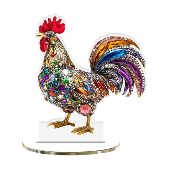Fancyes 2D Colorful Chicken Decor Acrylic Desktop Plaque Creative Collectible Crafts Ornament Tabletop Sign for Bookshelf Centerpiece C