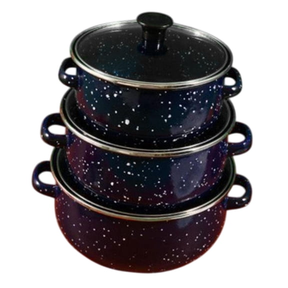Fancyes 3 Pieces Enamel Stockpot with Lid Cookware Easy to Clean Reusable Portable Food Warmer Stew Pot for Household Wedding Kitchen blue