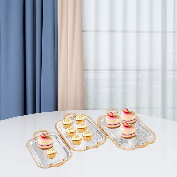 Fancyes 3 Pieces Serving Trays, Dessert Displays Tray, Rectangle Decorative Tray,Metal for Buffet Birthday