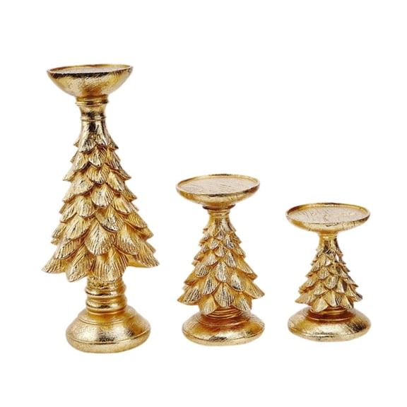Fancyes 3Pcs Christmas Tree Candle Holders Tea Light Holders Candle Stands Candlestick Holders Candleholders for Thanksgiving Wedding Gold