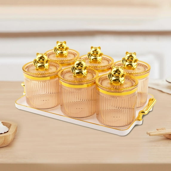 Fancyes 6 Grids Kitchen Spice Jars,Multifunctional Wedding Decor Food Storage Box Container,Divided Nut Jars for Home Dried Fruit Nut Amber