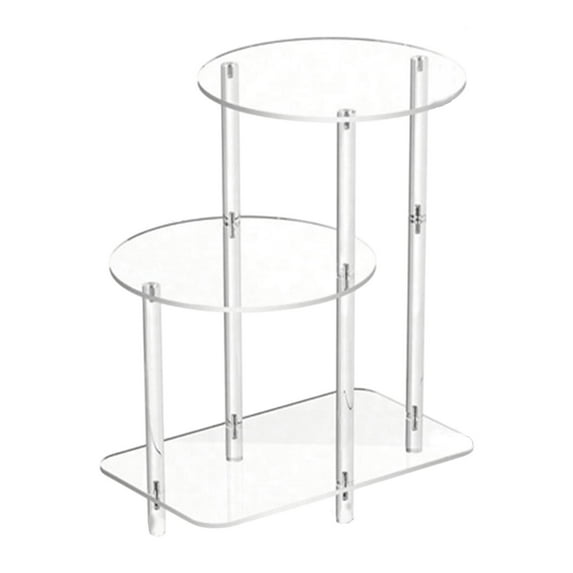 Fancyes Acrylic Display Acrylic Side Table Easy Assembly Compact Organizer 3 Layer NightStand for Kitchen Bedroom Doll Candies Round