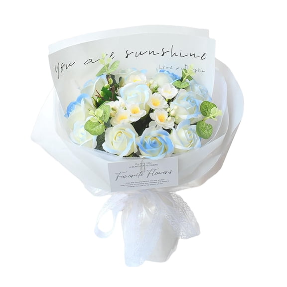 Fancyes Artificial Soap Roses Bouquet for Her 11.8x15.7inch Realistic Handmade Valentines Day Gift for Wedding Decoration Lightweight B