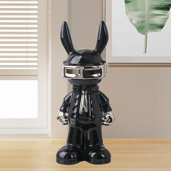 Fancyes Astronaut Bunny Figurine Ceramic for Fireplace Table Centerpiece Living Room Black