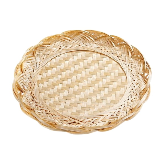 Fancyes Bamboo Basket Tray Bread Basket Decorative Tray Rustic Hand Weave Serving Basket Serving Tray for Outdoor Party Picnic Fruit L