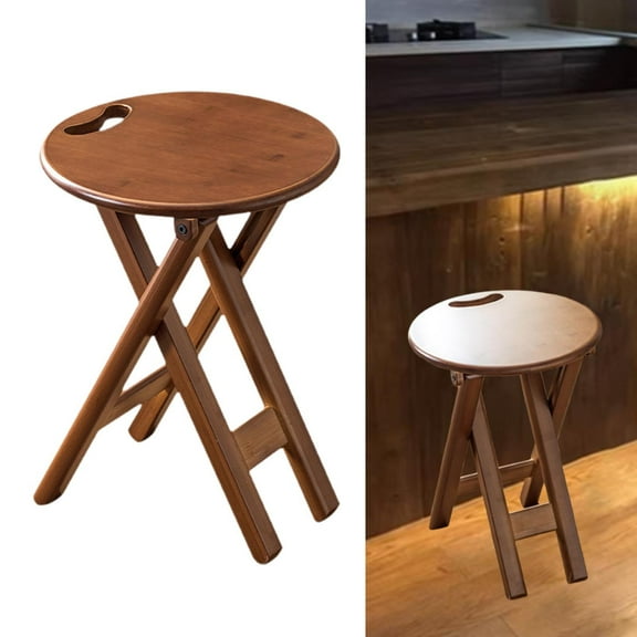 Fancyes Bamboo Folding Stool High Bench for Adults Lightweight Round Non Slip Feet Folding Bar Stool Folding Chair for Outdoor Indoor