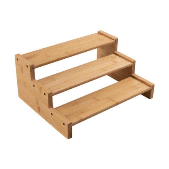 Fancyes Bamboo Seasoning Organizer Kitchen Counter Shelf 3 Tier Modern Step Storage Holder Space Saving Condiment Storage for Desktop 2