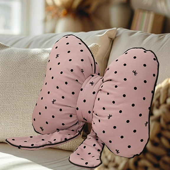 Fancyes Bow Throw Pillow Gift Soft Ornament Cute Back Cushion for Lumbar Office Sofa Pink