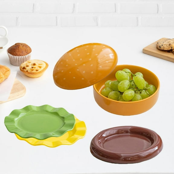Fancyes Burger Bowl and Plate Set Ceramic Dinnerware Set Modern Adorable Dessert Plate with Lid Tableware for Party Home Housewarming