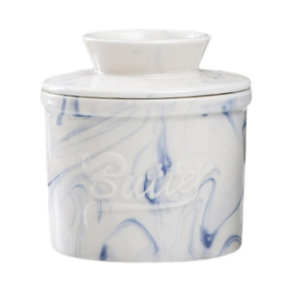 Fancyes Butter Container French Butter Dish Bread and Toast Butter Keeper Butter Crock for Restaurant Table Centerpiece Desktop Decor Blue marble