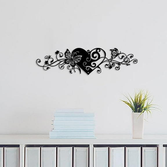Fancyes Butterfly Metal Wall Art Decor Display Modern Office Gift Wall Sculpture Hanging Decoration for Family Friends Indoor Bedroom With Heart