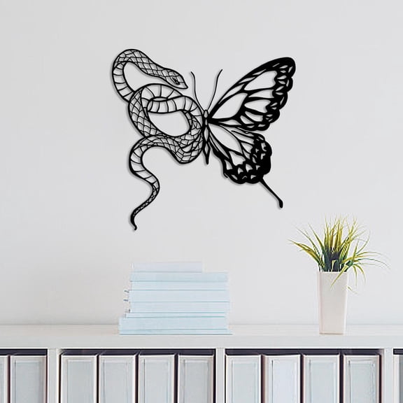Fancyes Butterfly Metal Wall Art Decor Display Modern Office Gift Wall Sculpture Hanging Decoration for Family Friends Indoor Bedroom With Snake