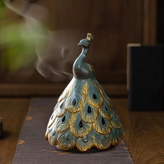 Fancyes Ceramic Peacock Shaped Burner 4.3x6.5inch Decorative Handmade Table Ornament for Indoor Outdoor Decor Multifunctional