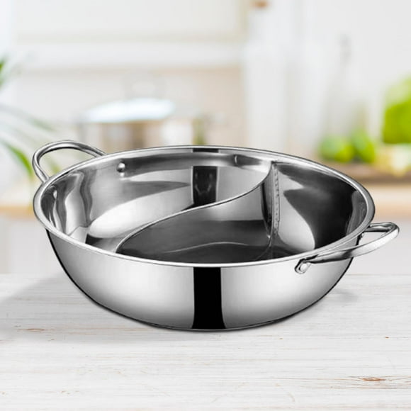 Fancyes Chinese Shabu Shabu Pot Divided Hot Pot Easy to Clean Stainless Steel Pot with Divider for Camping Family Gathering Household 34cm