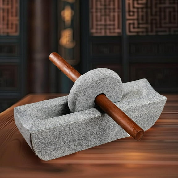 Fancyes Chinese Style Mill Set Stone Mortar Easy to Clean Multifunction Pounding Mortar Crusher Roller for Grain Home Use Coffee Bean