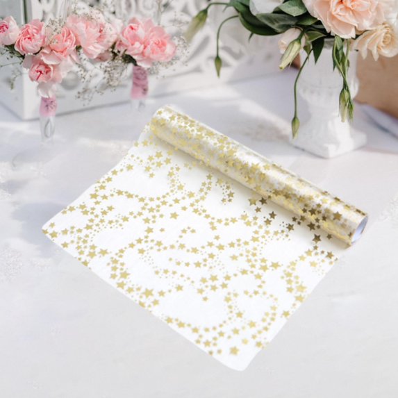 Fancyes Christmas Table Runner Kitchen Dining Table Decoration Rectangle Table Centerpiece Tablecloth for Indoor Outdoor Party Favors Gold 28cmx3Y