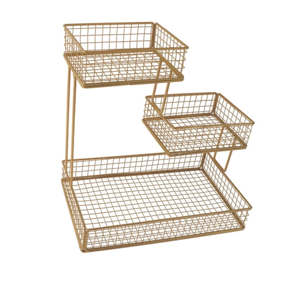 Fancyes Counter Basket Snack Display Tray Space Saving Container Multi Tier Living Room Fruit Tray Metal Wire Storage Basket gold