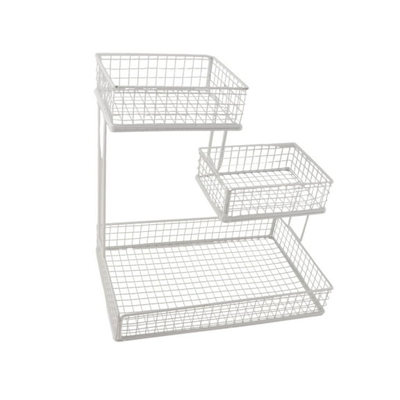 Fancyes Counter Basket Snack Display Tray Space Saving Container Multi Tier Living Room Fruit Tray Metal Wire Storage Basket white