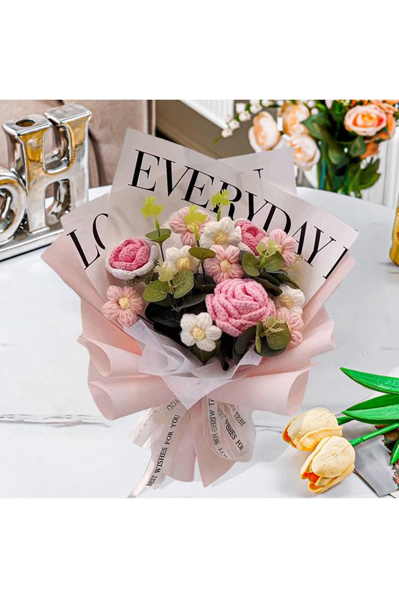 Crochet Flower Bouquet of Flower Arrangements, Creative, Photography -props, Residential Decoration Decoration Knitting Bouquet Engagement Gift Pink