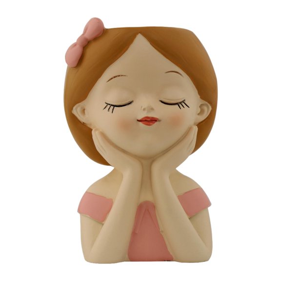 Fancyes Cute Girl Flower Pot Flower Holder Desktop Ornament Container Decorative Planter Resin Vase for Office Farmhouse Bedroom Cafe C