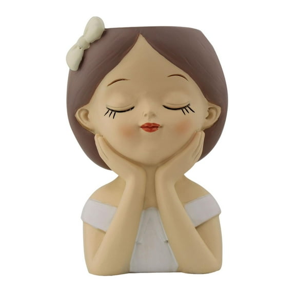 Fancyes Cute Girl Flower Pot Flower Holder Desktop Ornament Container Decorative Planter Resin Vase for Office Farmhouse Bedroom Cafe D