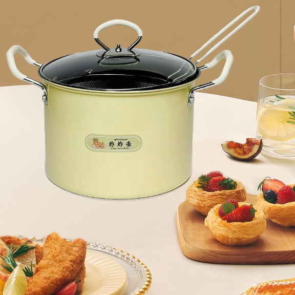 Fancyes Deep Fryer Pot Practical Easy to Clean Deep Fry Pan for Camping Home Outdoor Yellow