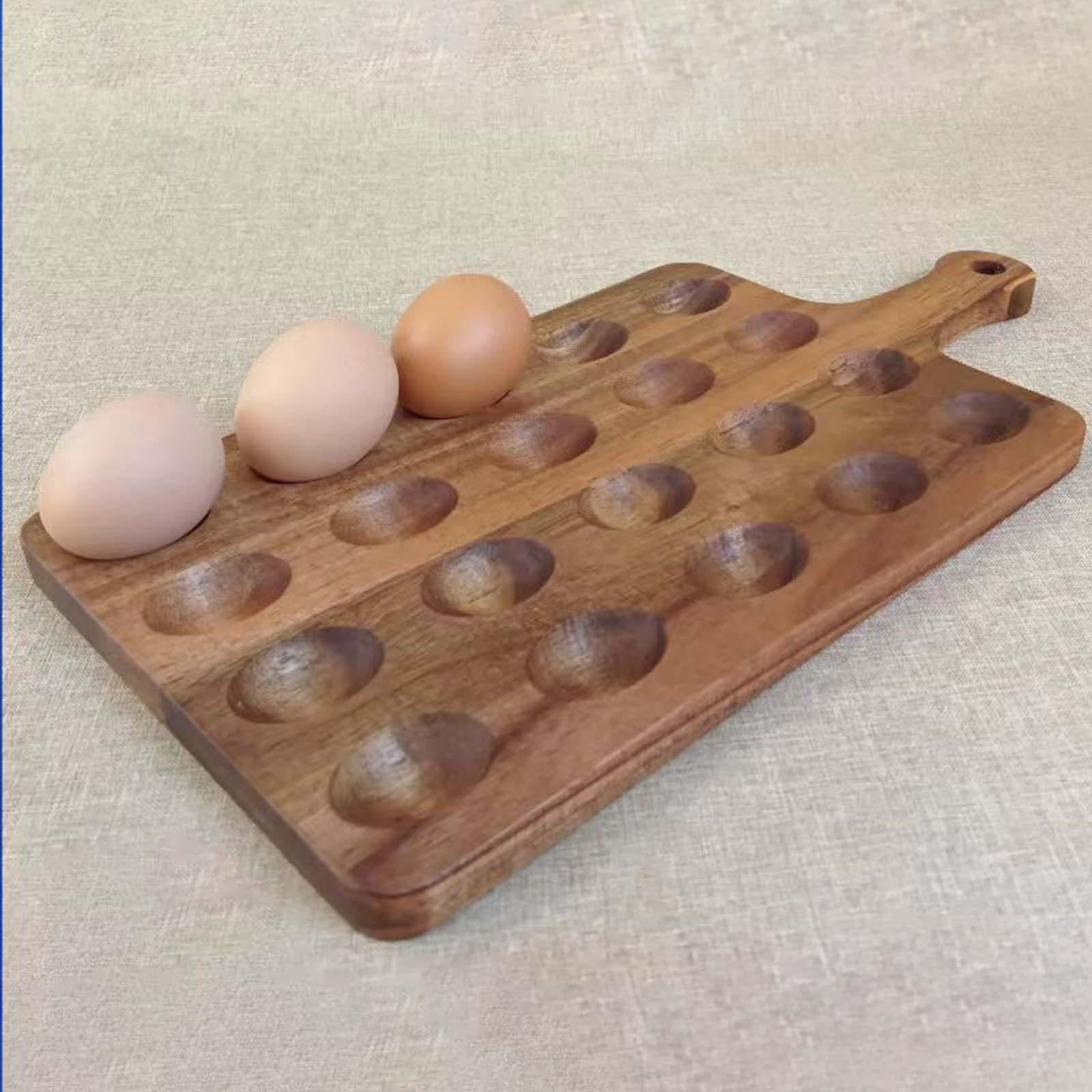 Fancyes Deviled Egg Platter Egg Container Wooden Organizer Egg Rack Egg Storage Tray Egg Holder Egg Tray for Supermarket Refrigerator