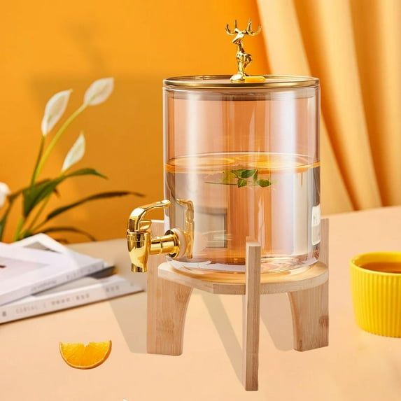 Fancyes Dispenser of Beverage Dispenser, Glass Beverage Dispenser with Support for Container Parties for Water Dispenser Beverage Parties Gold