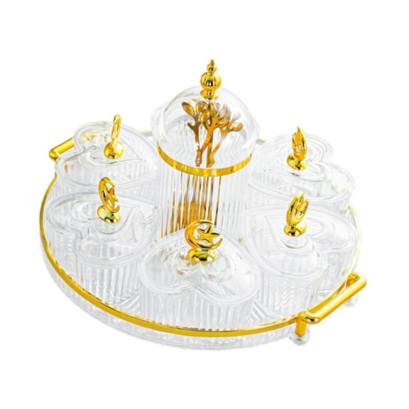 Fancyes Dried Fruit Plate Divided Serving Platter with Forks Creative Snacks Dish Multifunctional Appetizer Tray for Home Dining Room clear