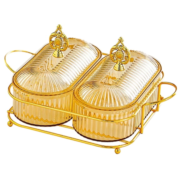 Fancyes Dried Fruit Snack Serving Plate Divided Serving Platter Cookie Jar Appetizer Serving Tray for Kitchen Hotel Countertop Party 2 Grid Orange