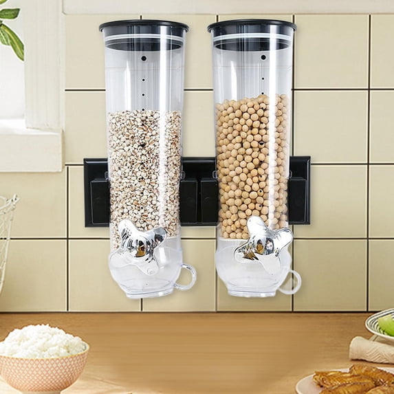 Fancyes Dry Food Cereal Dispenser Candy Dispenser Jar Multifunction 1.5L Each Kitchen Storage Container Wall Mount Canister for Snack Black