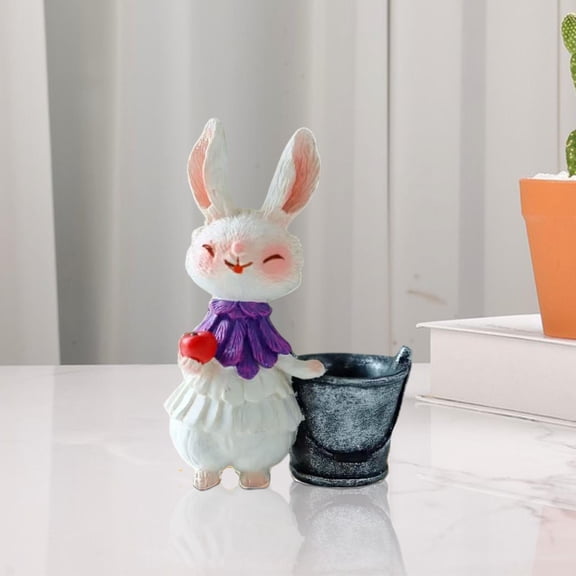 Fancyes Easter Bunny Figurine Easter Decoration Flower Pot Art Crafts Cute Decorative Statue Desktop Ornament for Living Room Cabinet