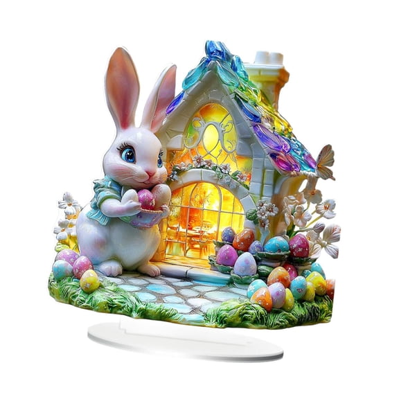 Fancyes Easter Garden Bunny Scene Table Ornament Versatile Accessory 2D Flat Acrylic B