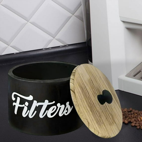 Fancyes Farmhouse Coffee Filter Stand Kitchen Canister with Airtight Lid Farmhouse Decor Dustproof s Storage Box for Tea Coffee black
