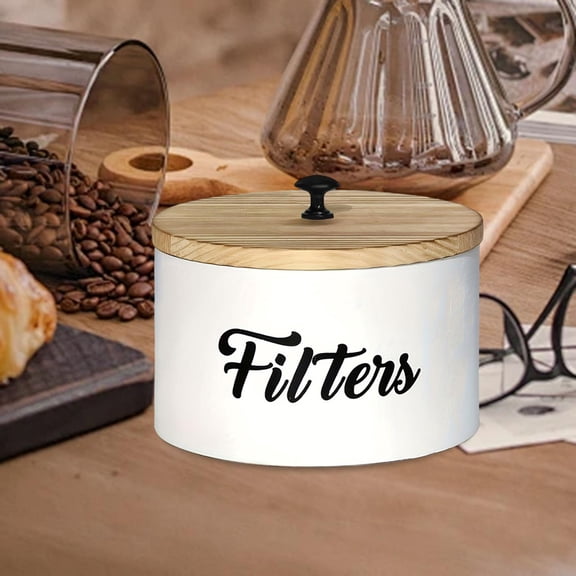 Fancyes Farmhouse Coffee Filter Stand Kitchen Canister with Airtight Lid Farmhouse Decor Dustproof s Storage Box for Tea Coffee white