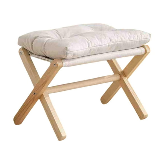 Fancyes Footstool Accent Ottoman Seat Chair Step Stool Folding Upholstered Footrest for Living Room Playroom Apartment Bedside Vanity White