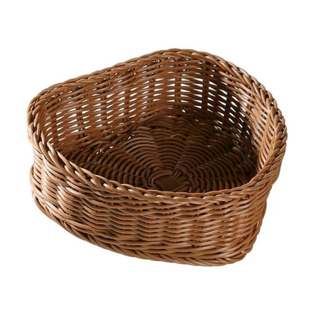 Fancyes Heart Shaped Imitation Rattan Basket,Bread Basket Organizer Multipurpose Woven Snack Basket for Home Housewarming Dining Room S