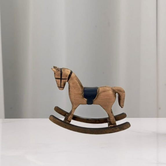 Fancyes Horse Figurine with Rocking Ornament of Wooden Crafts in Wood, Animal Sculpture, Decorative Statue for Decoration of Rooms in Brown