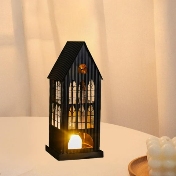 Fancyes House Candle Holder Candle Stand Rustic Iron Tabletop Ornament Tea Light Lantern for Mantel Table Dining Room Home Decoration Black Large