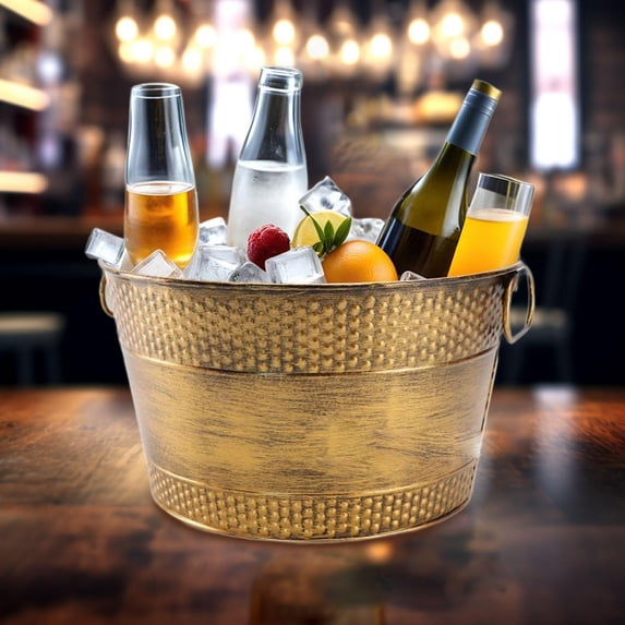 Fancyes Ice Bucket Drink Storage with Carry Handles Round Organizer Beverage Tub Galvanized Tub for Champagne Cocktails Chilling bronze