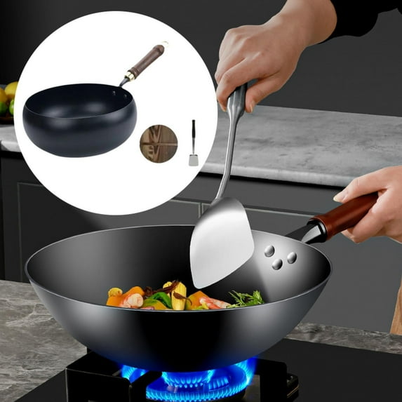 Fancyes Iron Wok Frying Pan General with Detachable Handle Boiling Cookware Nonstick Coating Chinese Wok Nonstick for Restaurant cover