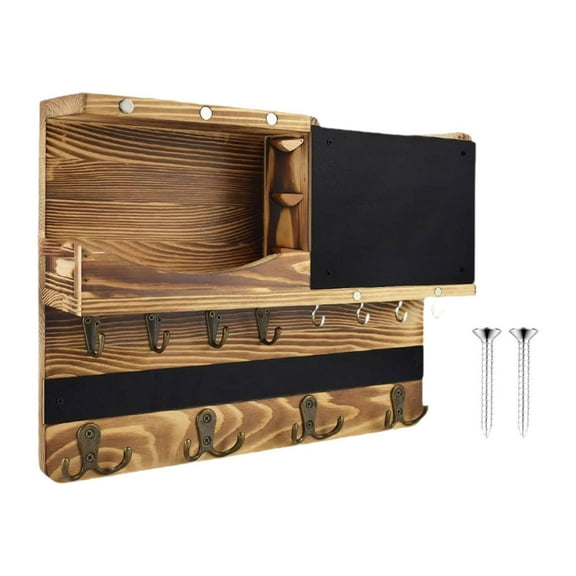 Fancyes Key and Mail Holder Wall Mounted Home Decor Decorative Saving Space Mails Holder Organizer Wood for Farmhouse Mudroom Hallway Brown