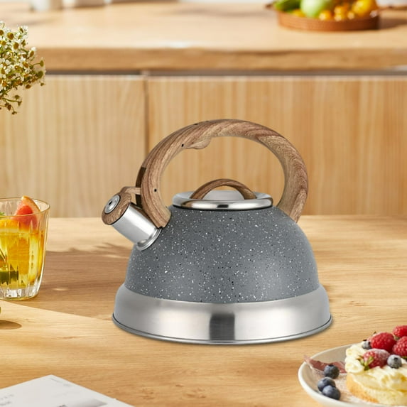 Fancyes Loud Whistle Kettle Stainless Steel Heats up Quickly Cooker Modern Coffee Kettle Tea Maker for Hiking Outdoor Barbecue Picnic Gray